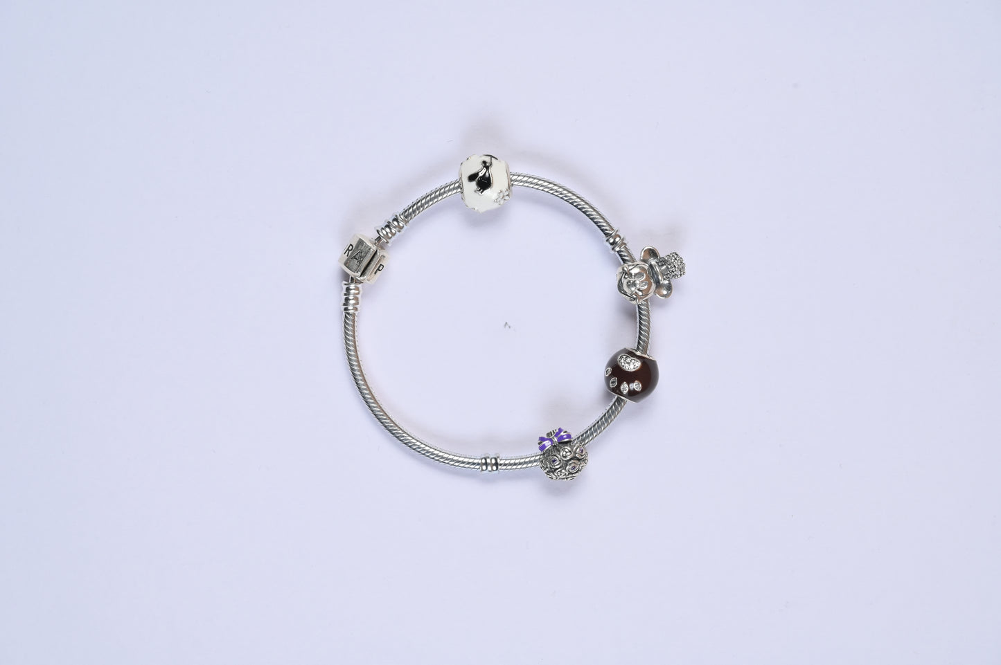 Cute Mickey 925 Silver Pandora With 3 Charms & Pandora Lock