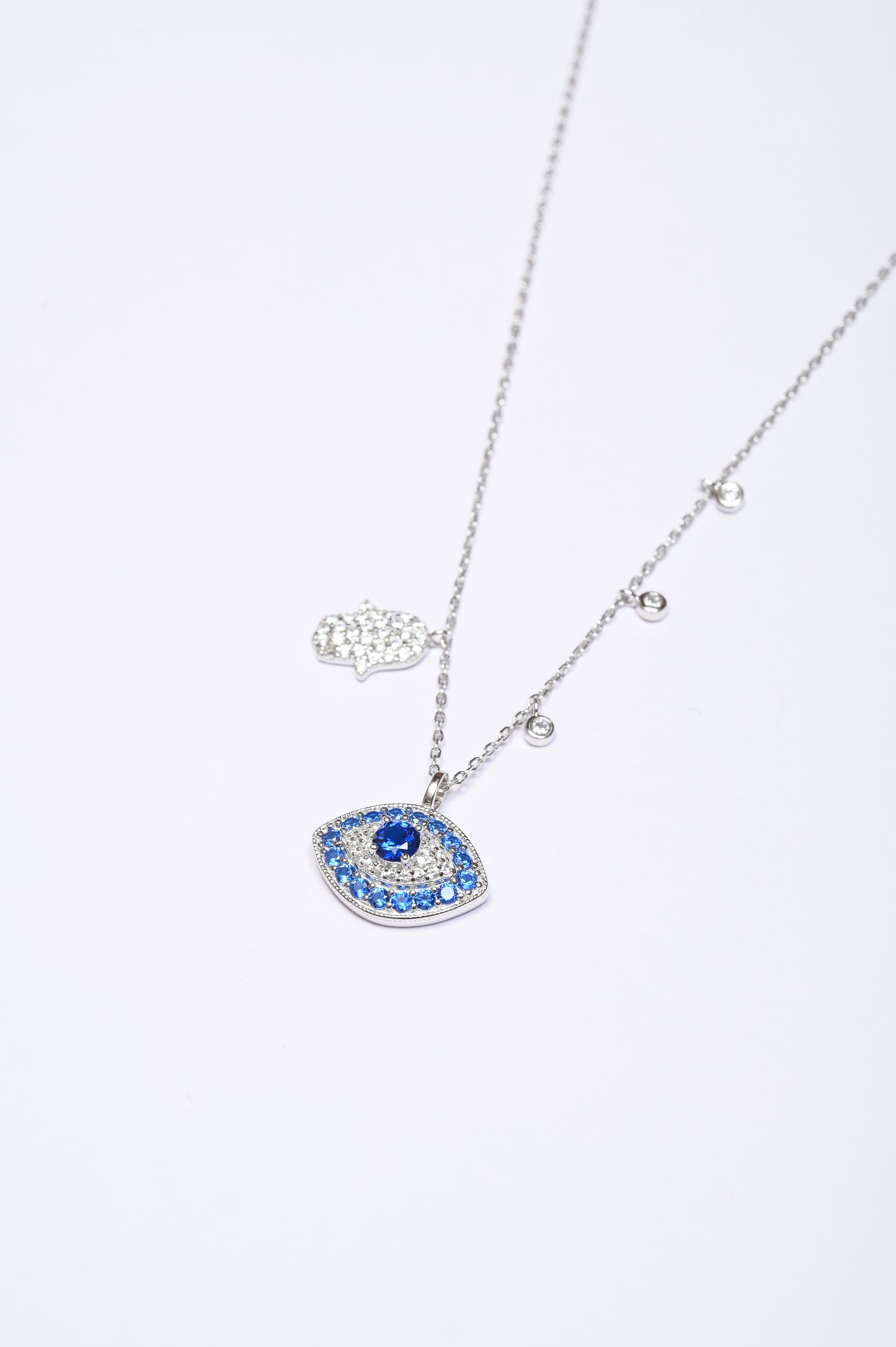 Evil Eye Studded 925 Silver Charm Necklace