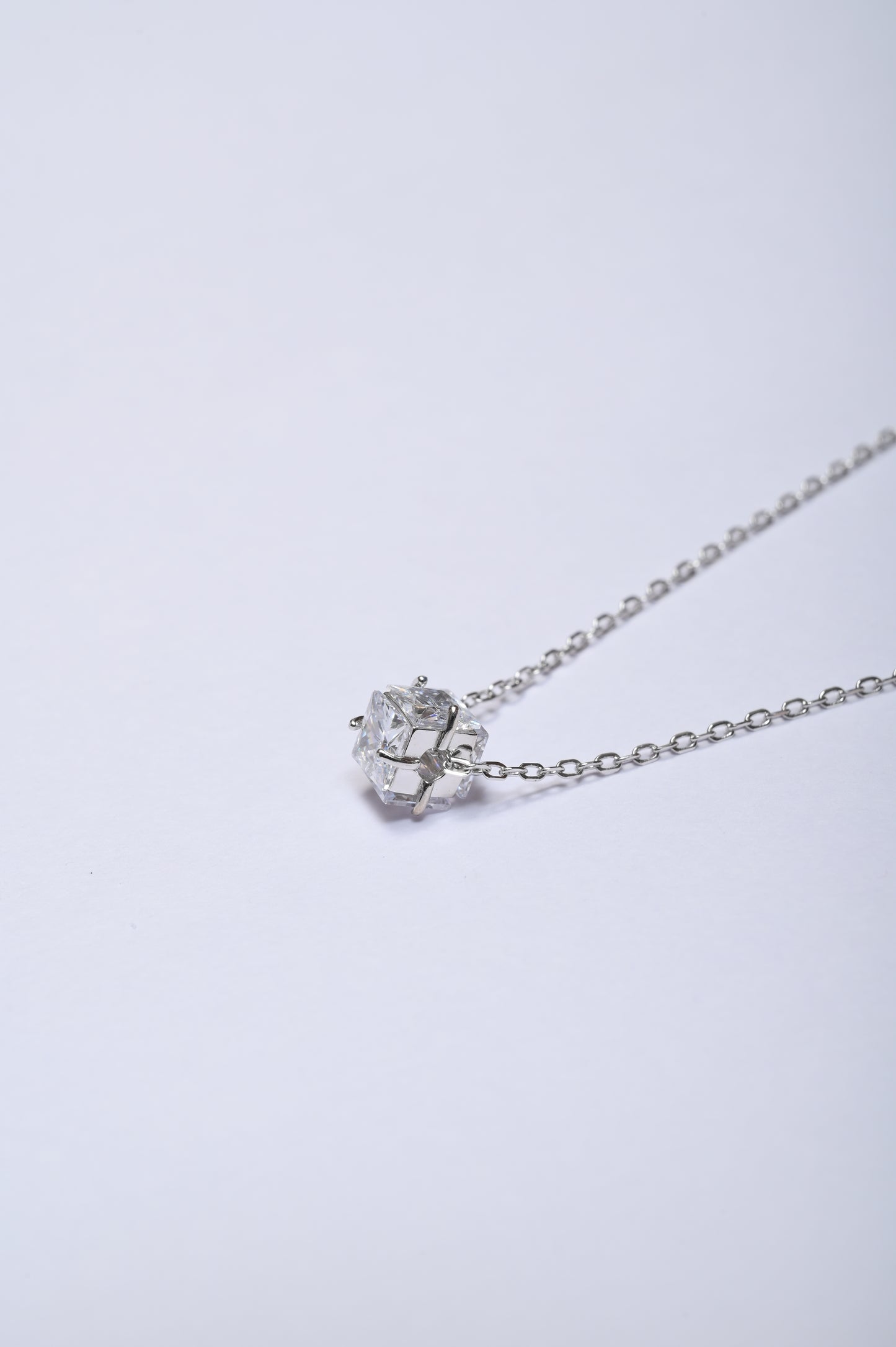 Revolving Square Solitaire 925 Silver Necklace