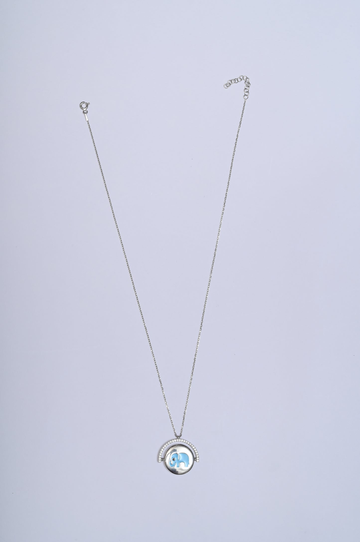 Two Way Little Blue Elephant Diamond Half Ring 925 Silver Pendant