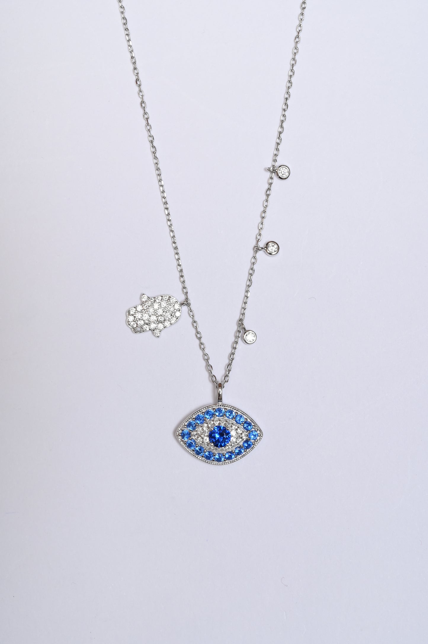 Evil Eye Studded 925 Silver Charm Necklace