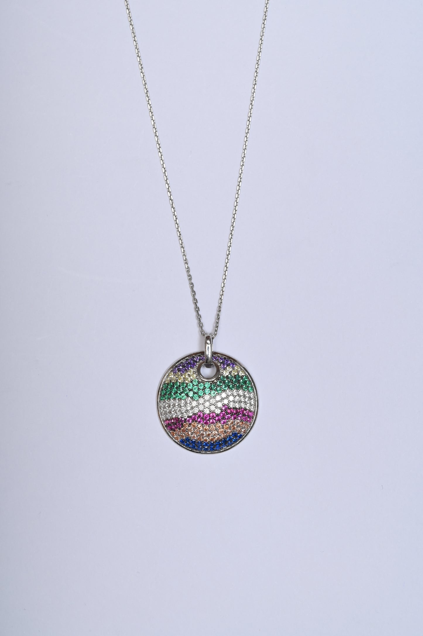 Multicoloured Diamond Circular 925 Silver Necklace