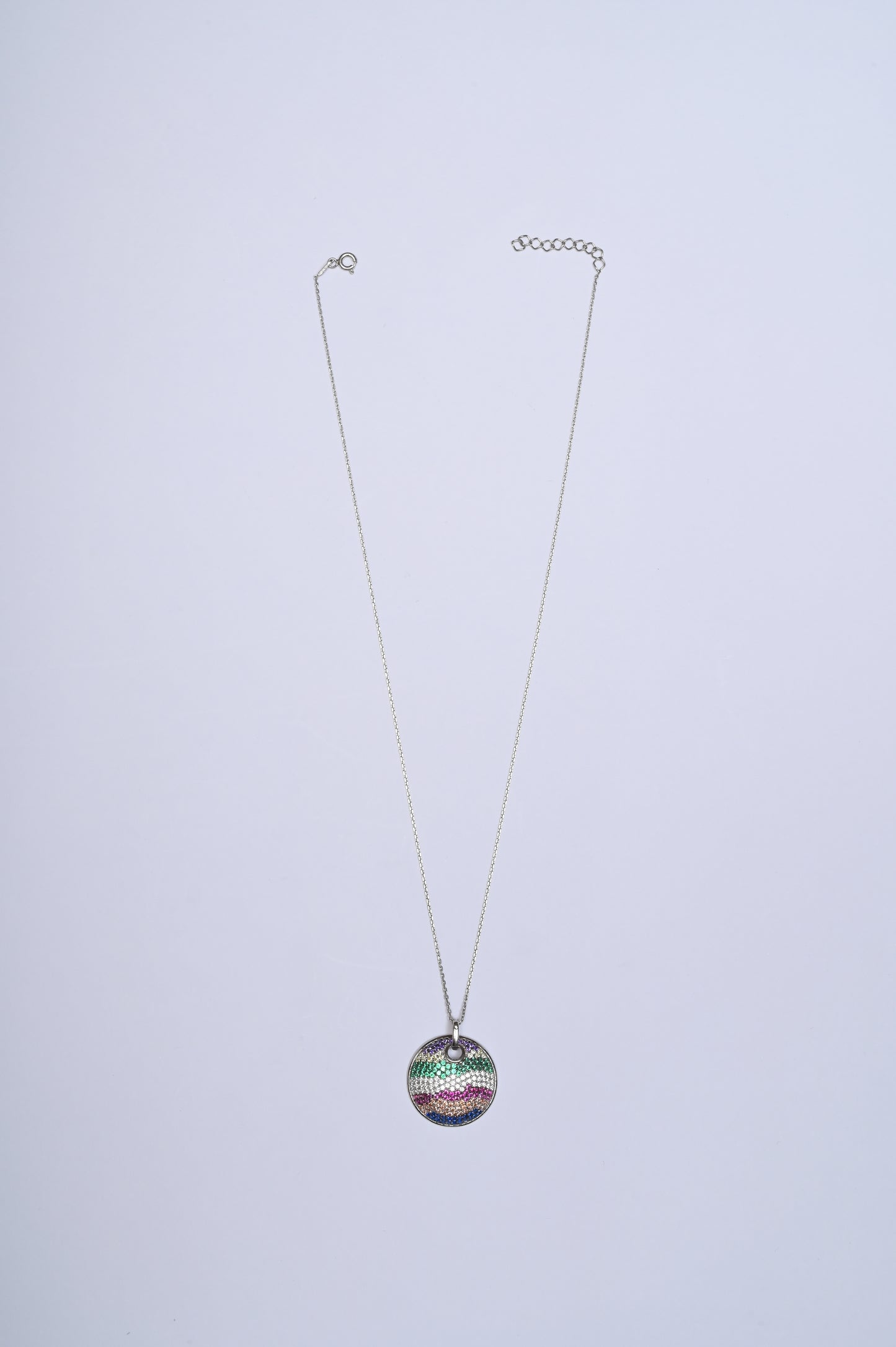 Multicoloured Diamond Circular 925 Silver Necklace