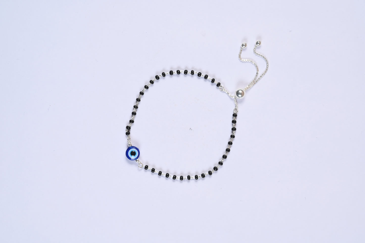 Evil Eye Black Bead Adjustable Anklet