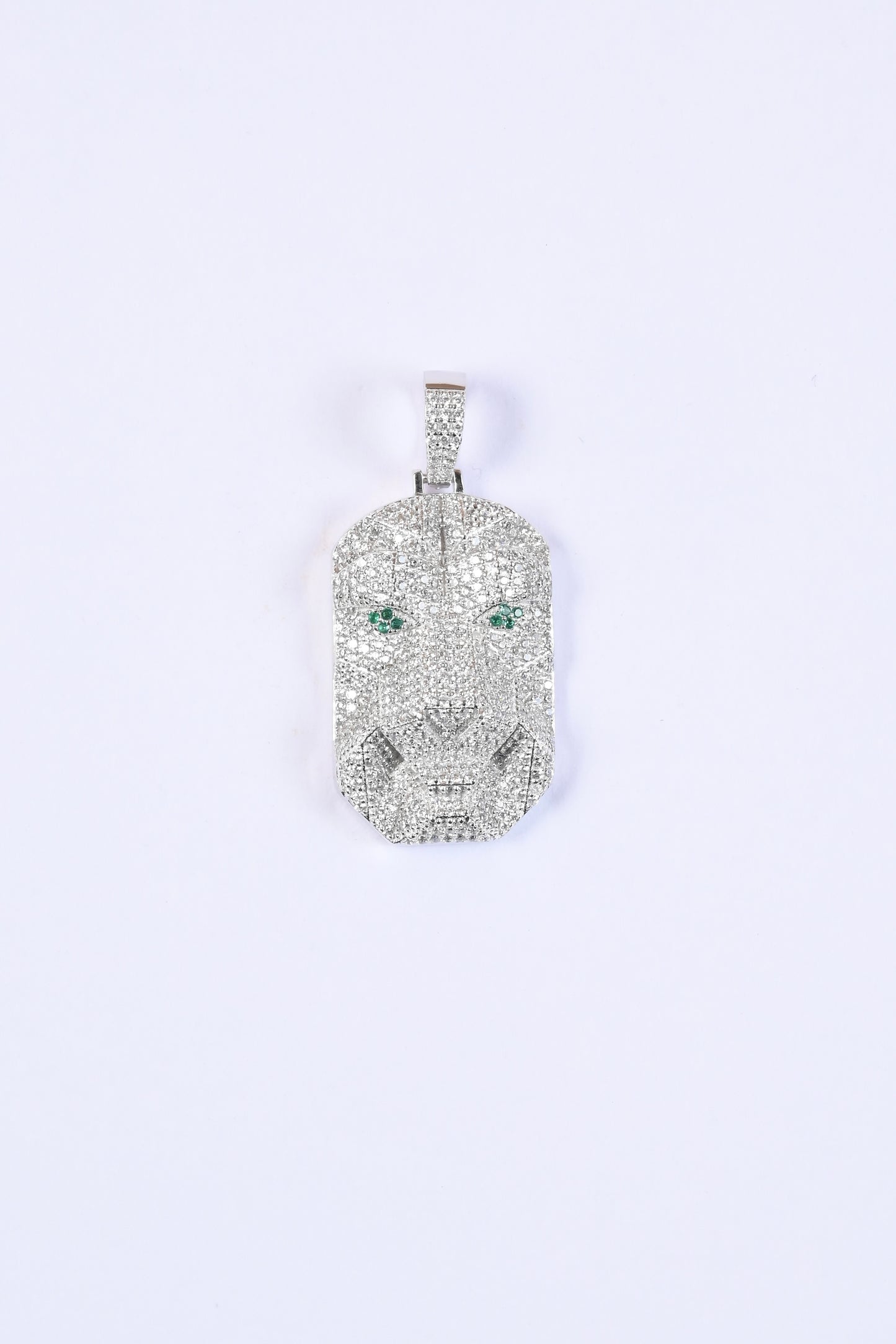 Green Eye Diamond Studded 925 Silver Lion Pendant