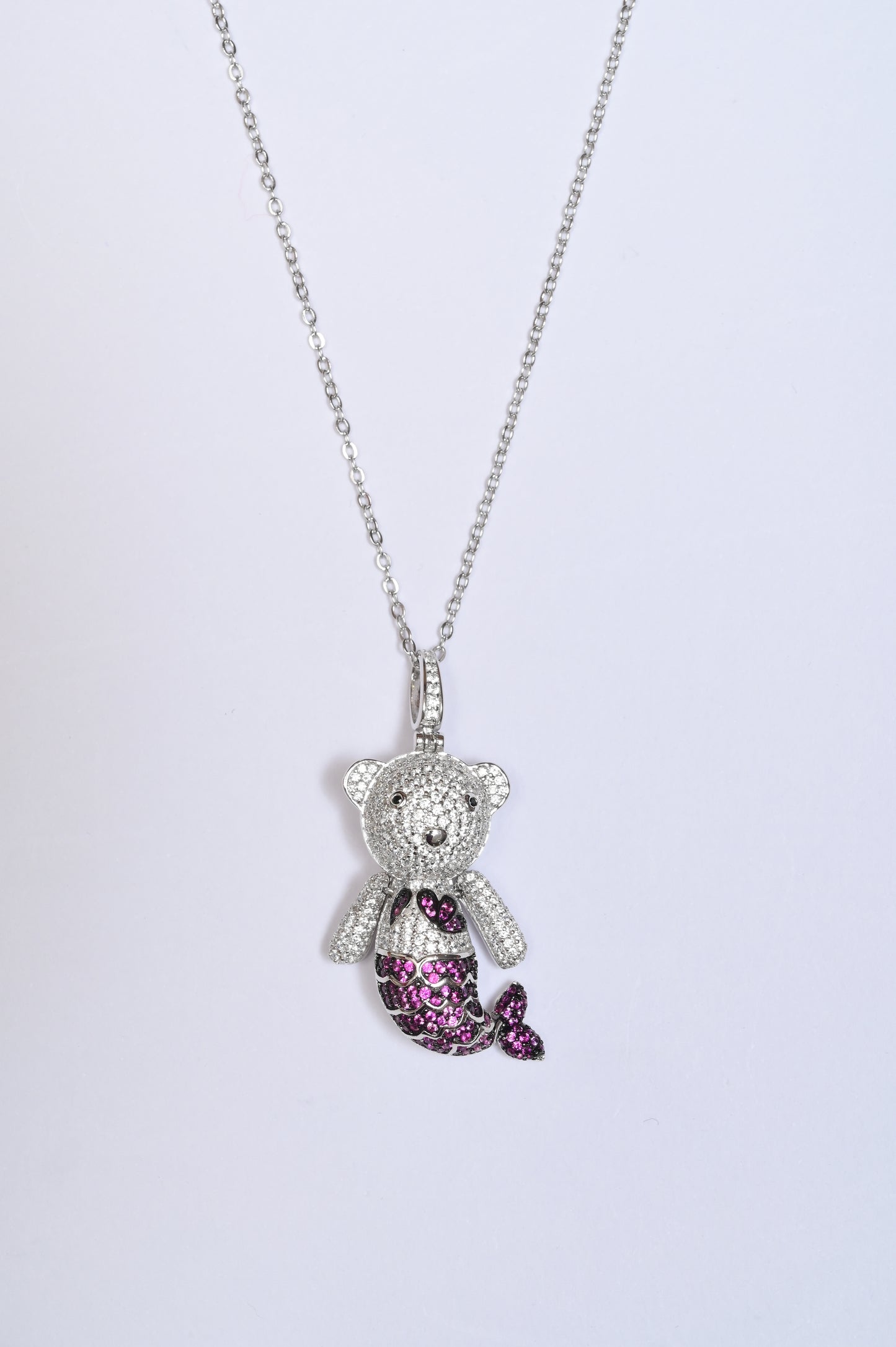 Fishy Pink Teddy Bear 925 Silver Necklace