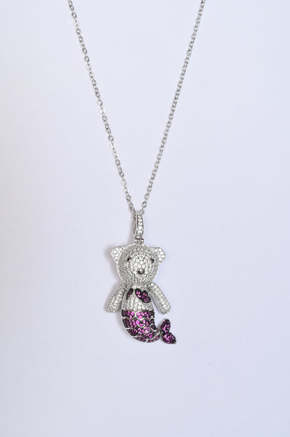 Fishy Pink Teddy Bear 925 Silver Necklace
