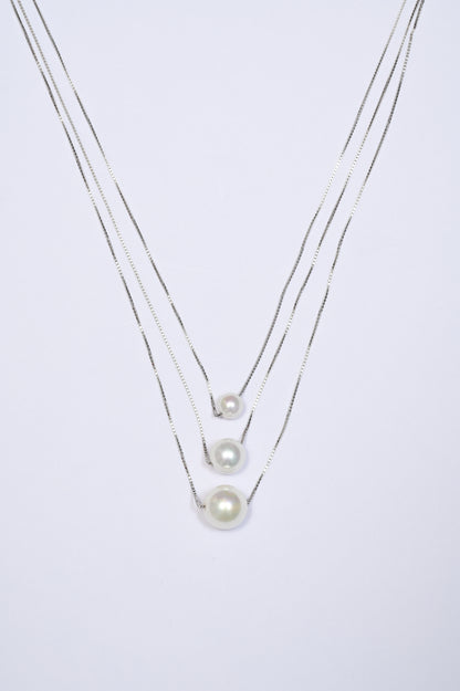 Triple Layer Fresh Water Pearl 925 Silver Necklace