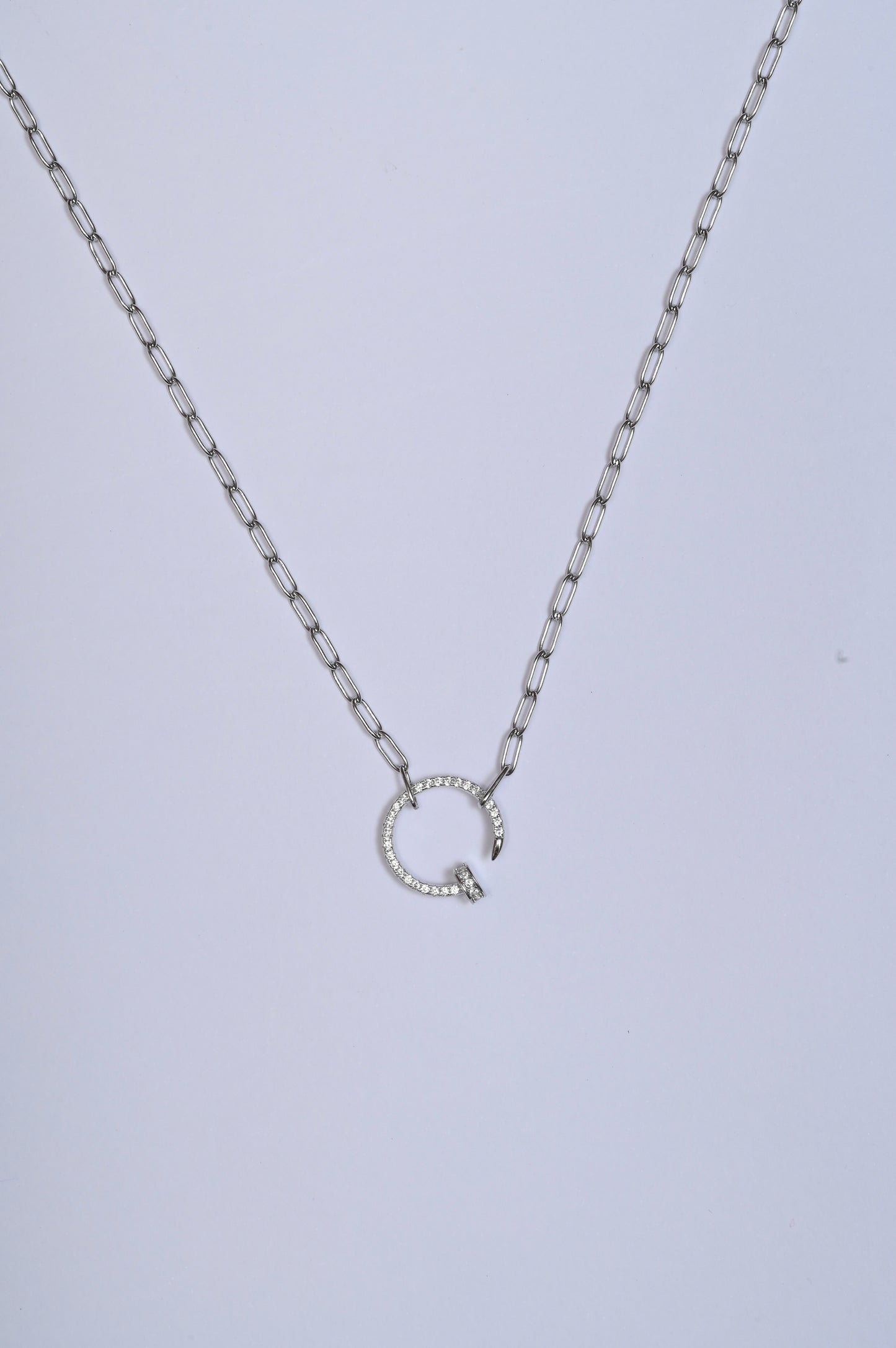 Circular Nailed Diamond C Collection 925 Silver Necklace