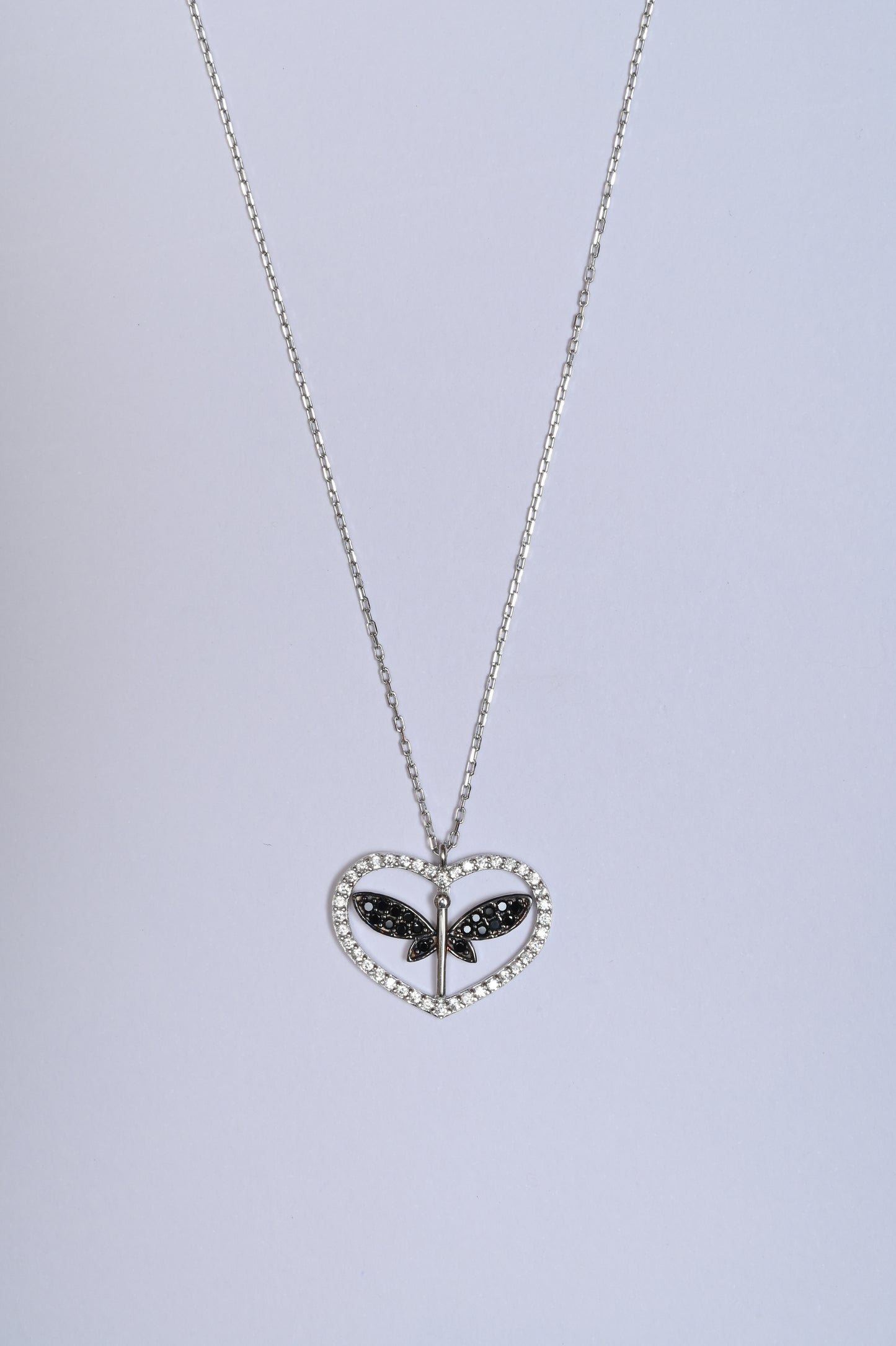 Black Butterfly heart 925 Silver Pendant