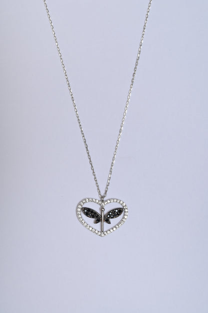 Black Butterfly heart 925 Silver Pendant