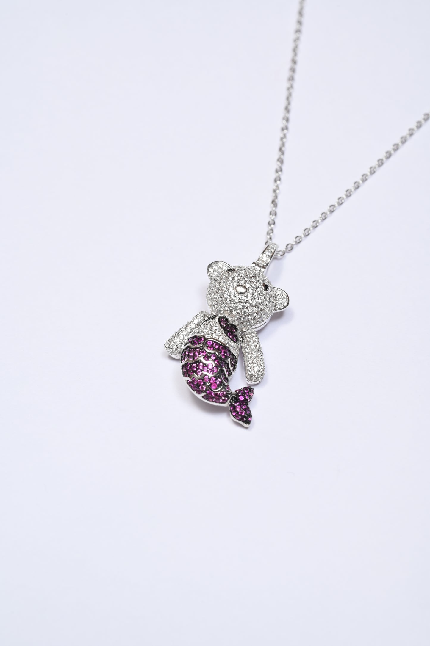 Fishy Pink Teddy Bear 925 Silver Necklace