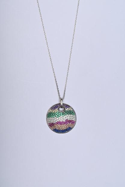 Multicoloured Diamond Circular 925 Silver Necklace