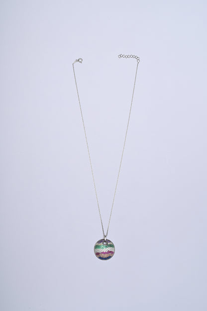 Multicoloured Diamond Circular 925 Silver Necklace