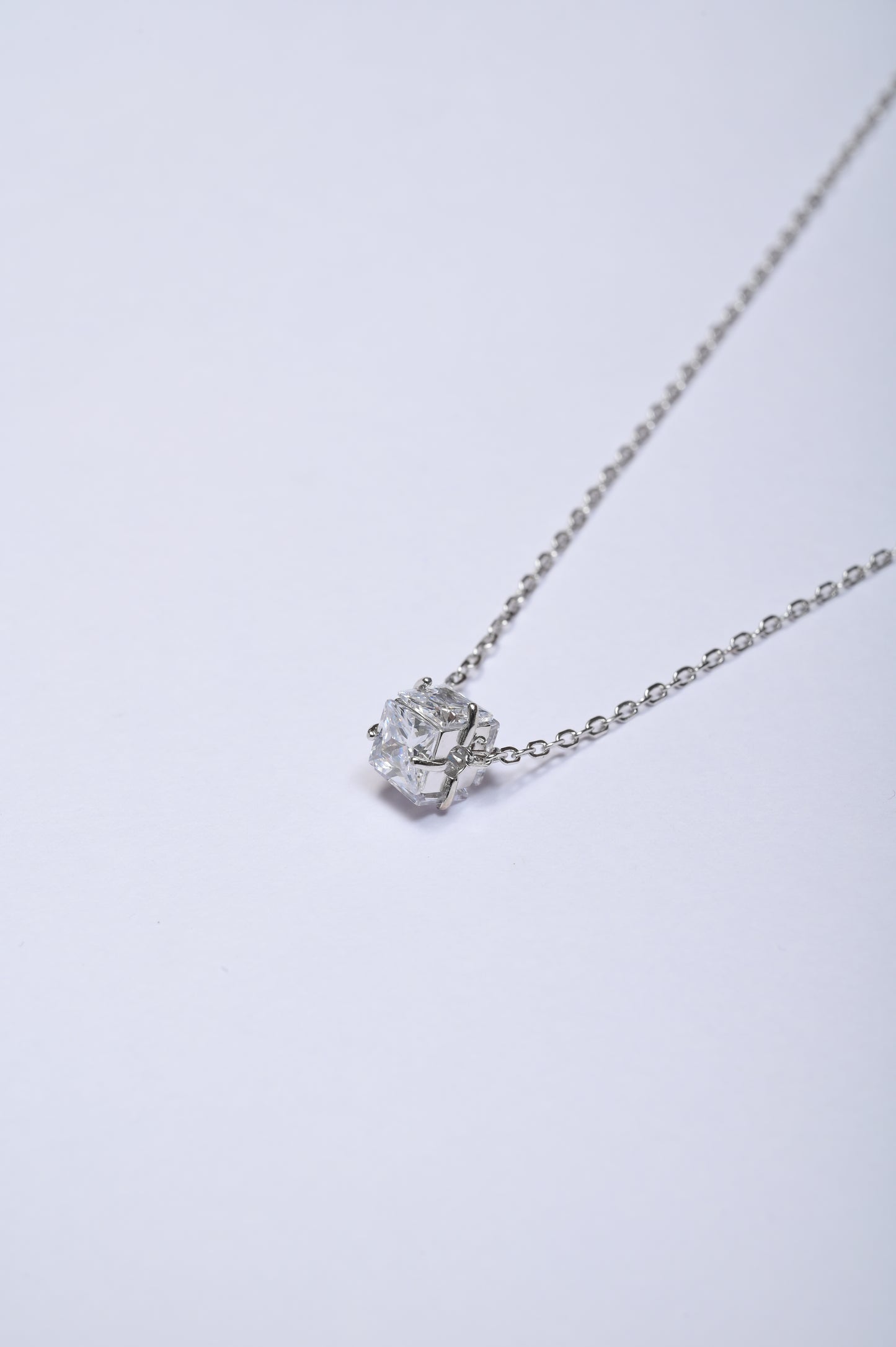 Revolving Square Solitaire 925 Silver Necklace