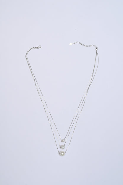 Triple Layer Fresh Water Pearl 925 Silver Necklace