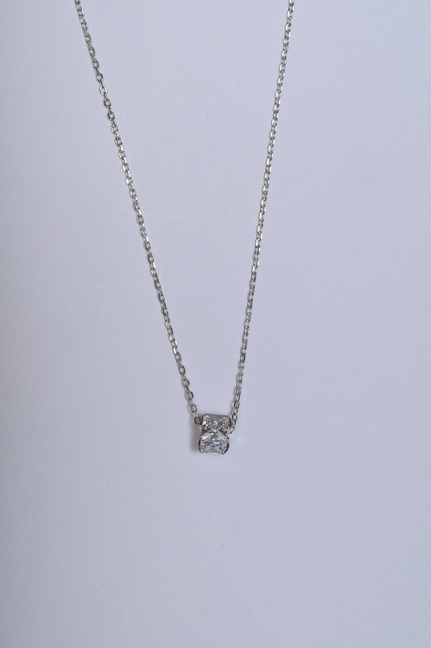 Revolving Square Solitaire 925 Silver Necklace