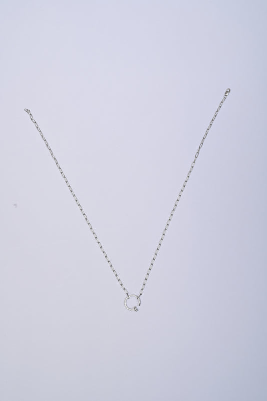 Circular Nailed Diamond C Collection 925 Silver Necklace