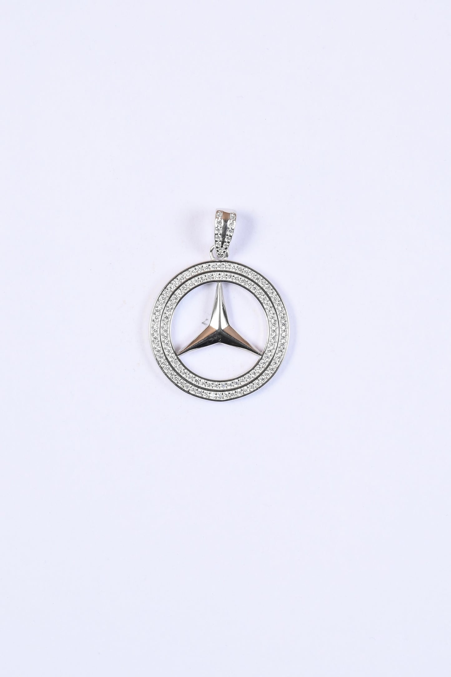 Mercedes Diamond Studded 925 Silver Pendant