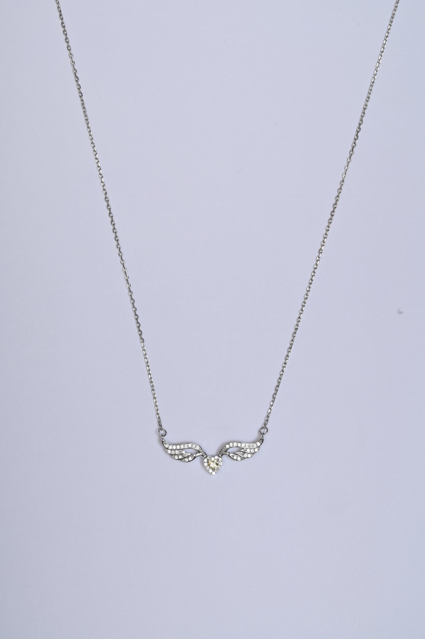 Winged Yellow Solitaire Heart 925 Silver Necklace